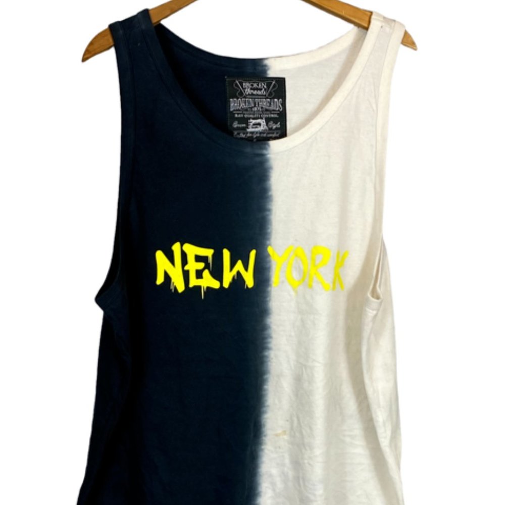 MEN'S TANK TOP LG BLACK AND OFF WHITE (NEW YORK) BROKEN THREADS